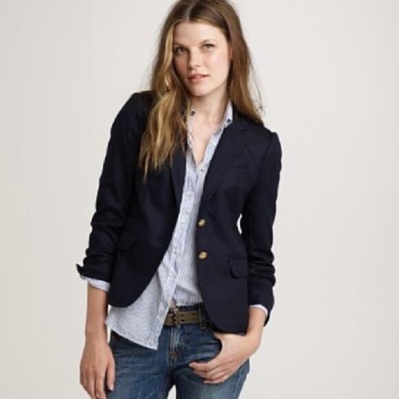 J. Crew wool navy blue school Boy blazer sz 2 tall - Picture 1 of 5